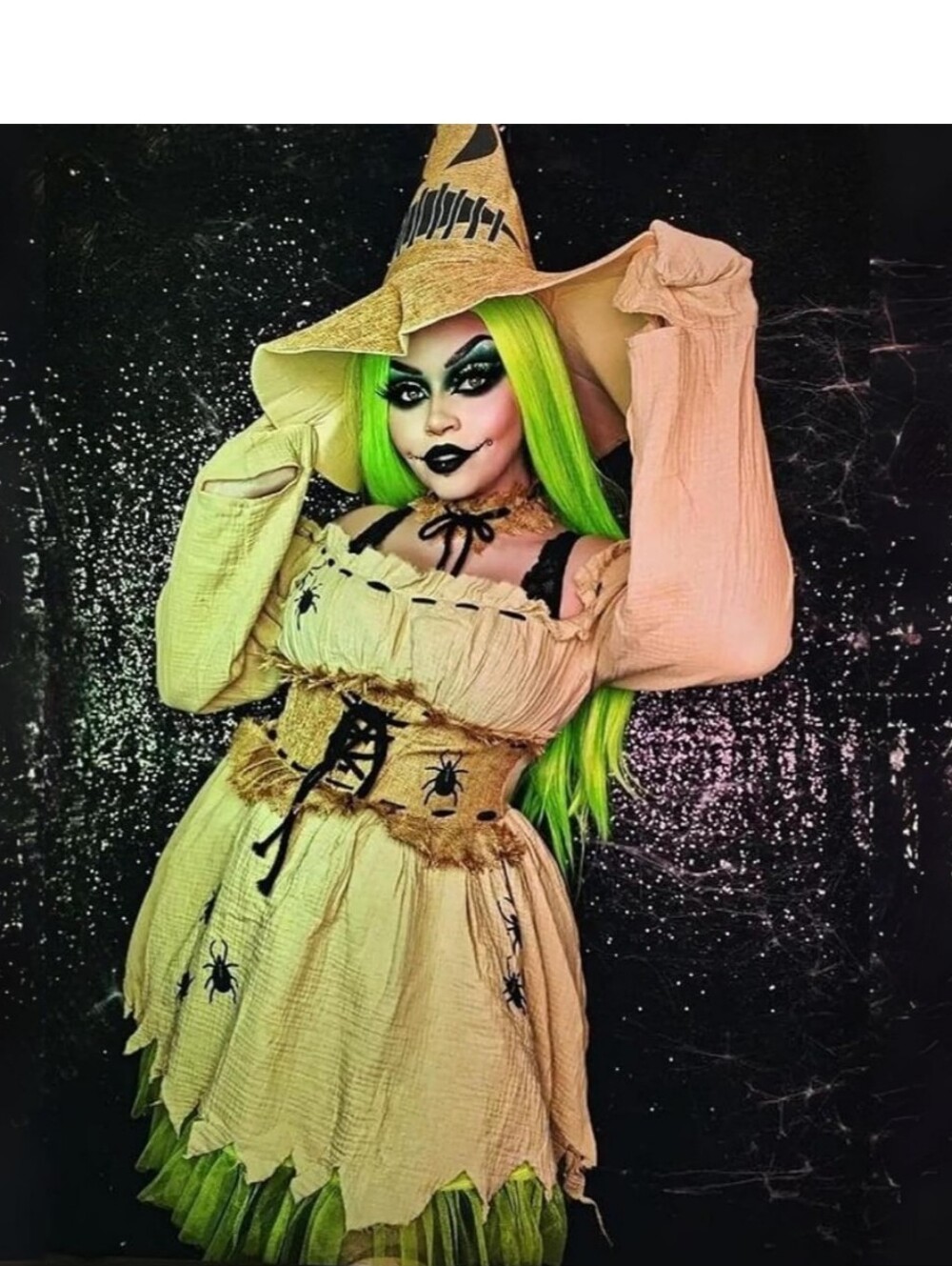 Leg Avenue Bugged Out Baddie Spider Dress S/P Tan Gothic Halloween- DRESS ONLY